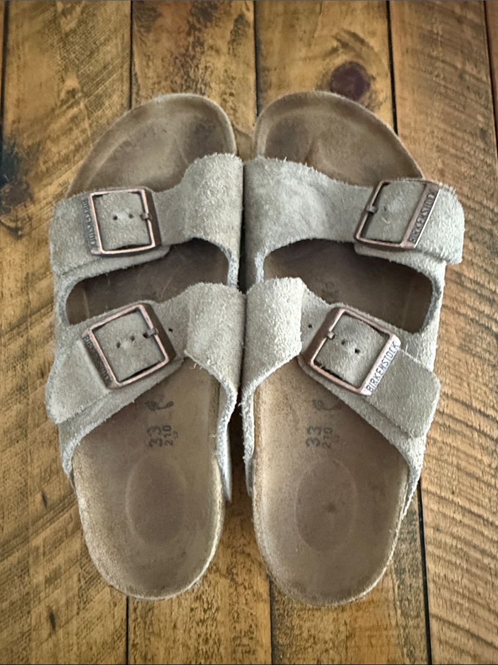 Birkenstock Kids Double-Buckle Suede Sandals in Taupe